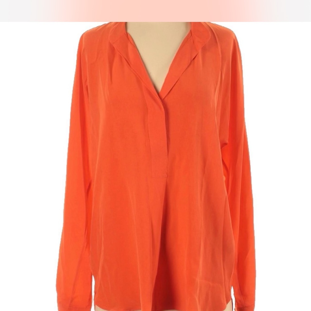 Ralph Lauren Orange Silk Blouse with Notched Collar